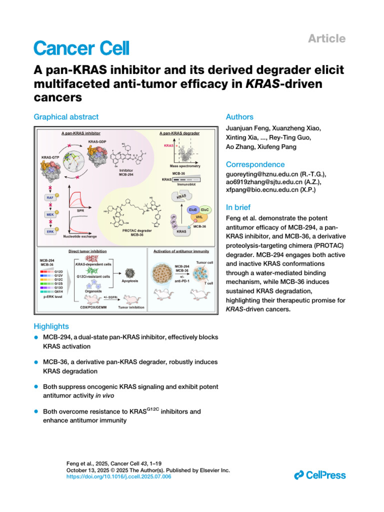 A pan-KRAS Inhibitor and Its Derived Degrader Elicit Multifaceted Anti ...