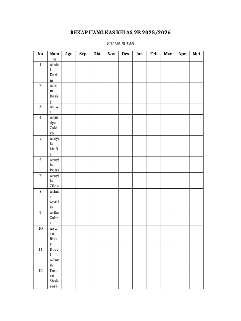 Rekap Uang Kas Kelas 2B Format Sesuai | PDF