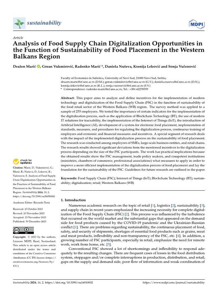 Digitalization in Western Balkans Food Supply Chain | PDF | Internet Of ...