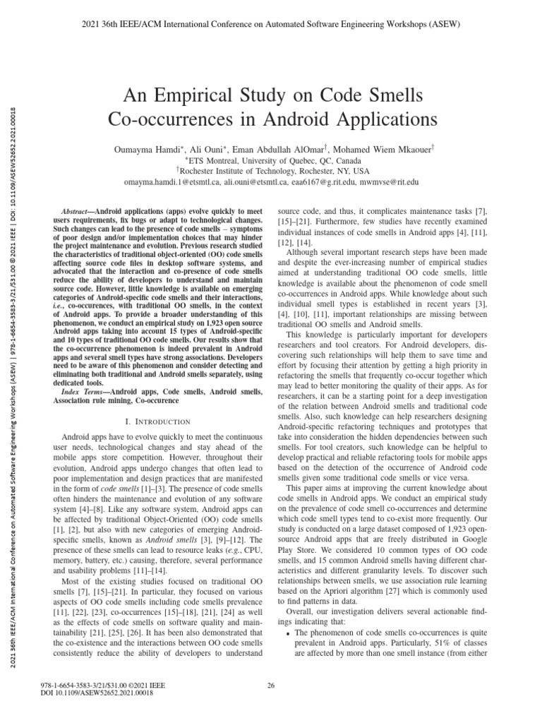 Code Smell Co-occurrences in Android Apps | PDF | Class (Computer ...