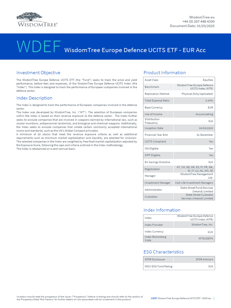 WisdomTree Europe Defence ETF Overview | PDF | Investment Fund ...