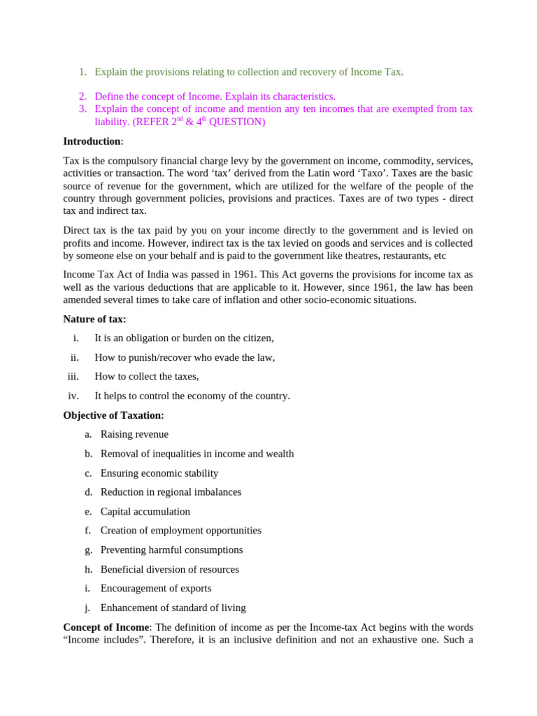 Income Tax Provisions and Concepts Explained | PDF | Employee Benefits ...