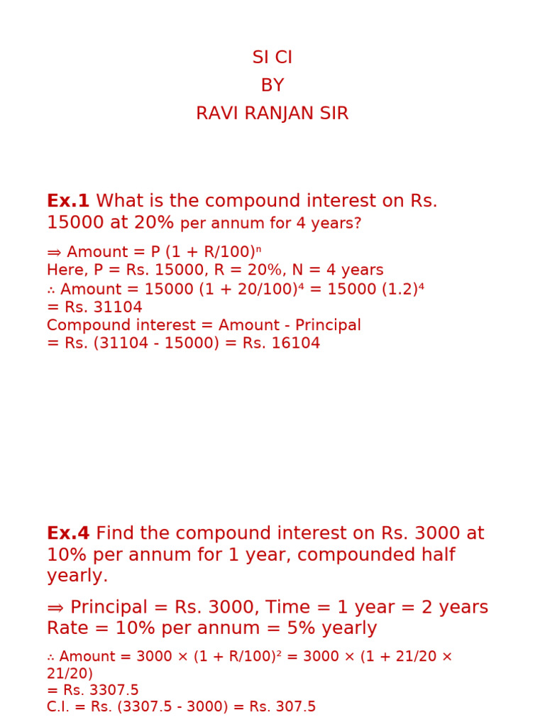 Compound Interest Calculations and Exercises | PDF | Interest ...