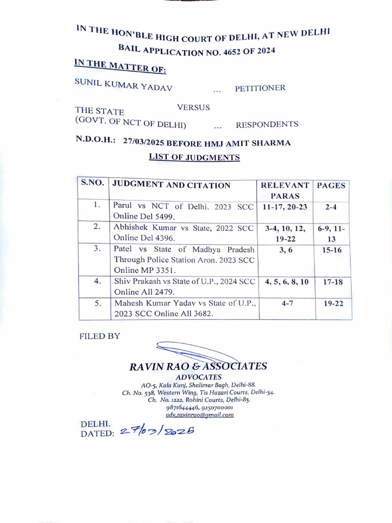 Delhi High Court Bail Application 2024 | PDF