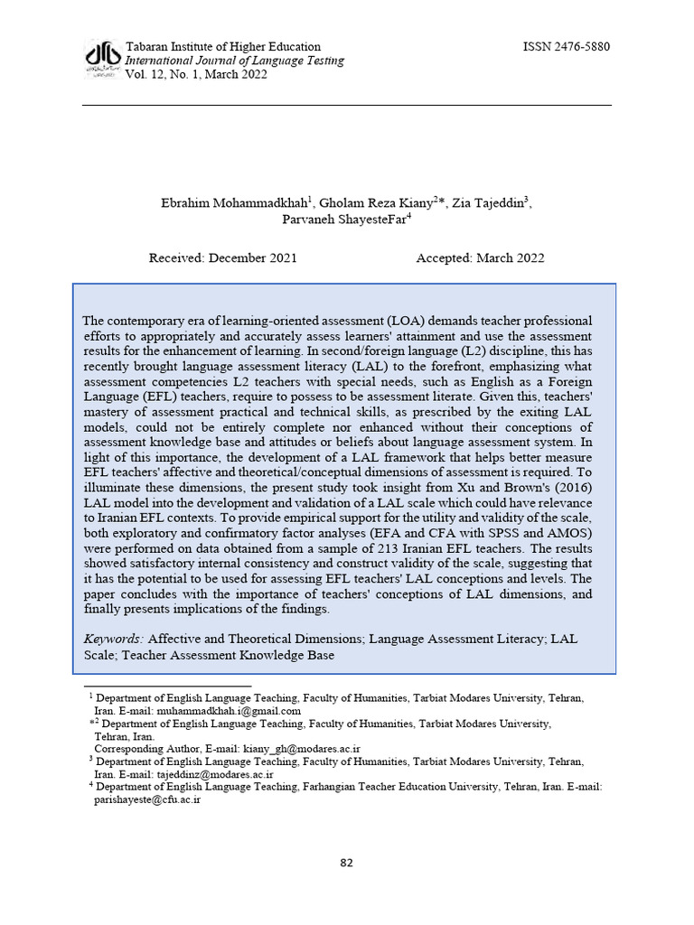 Language Assessment Literacy in EFL Teaching | PDF | Educational ...