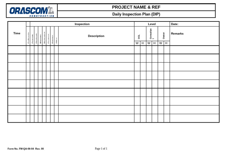 FM-QA-06-04 Daily Inspection Plan (DIP) | PDF