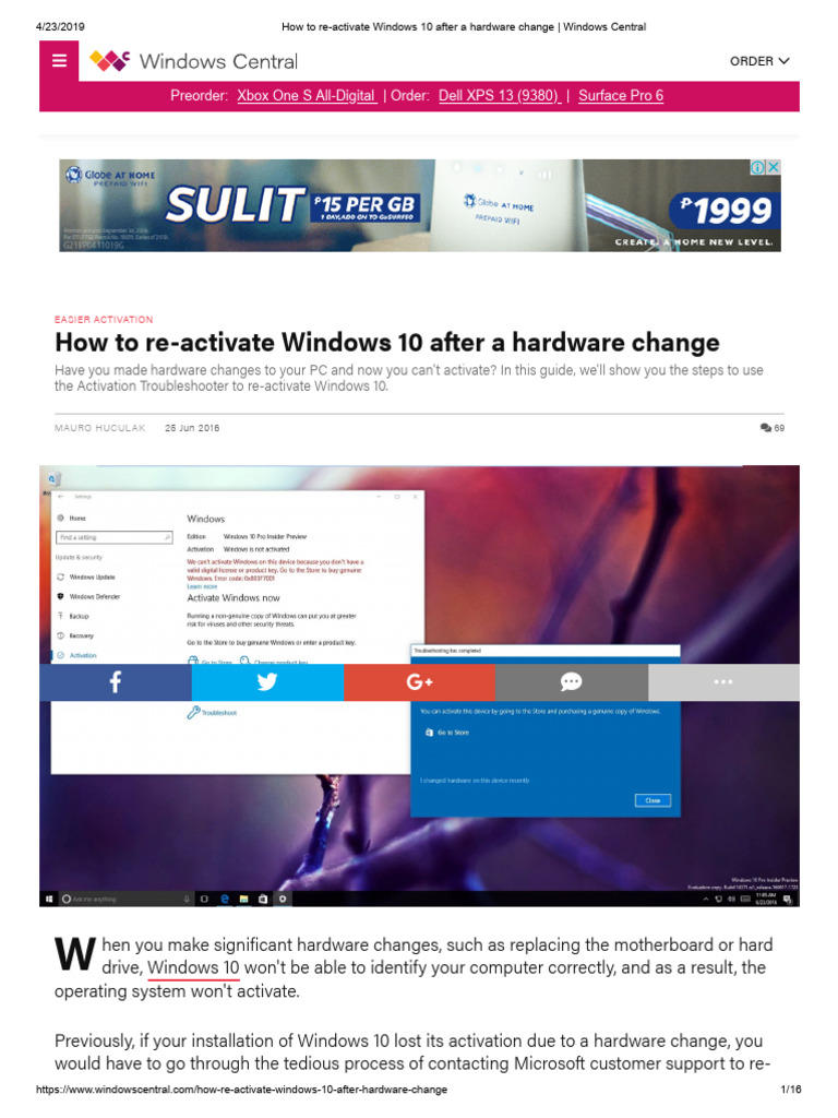 Reactivating Windows 10 After Hardware Change | PDF | Windows 10 ...