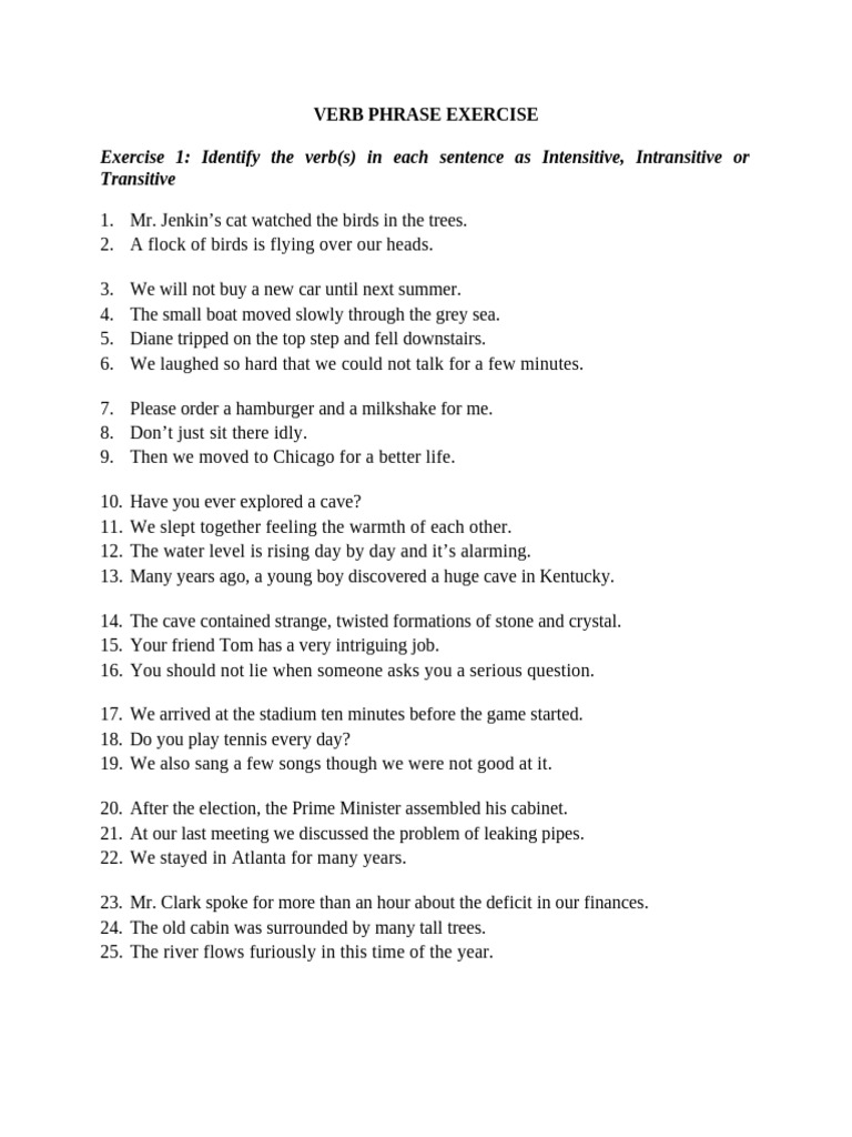Verb Phrase Identification Exercises | PDF | Linguistics | Semantic Units