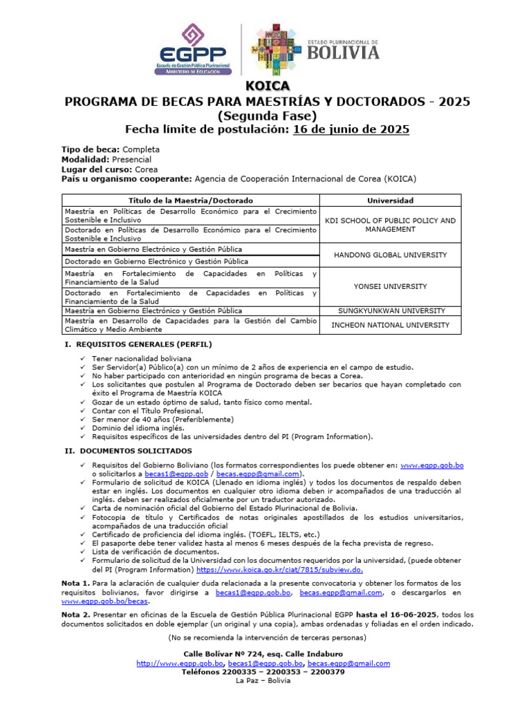 Becas KOICA 2025 para Maestrías y Doctorados | PDF