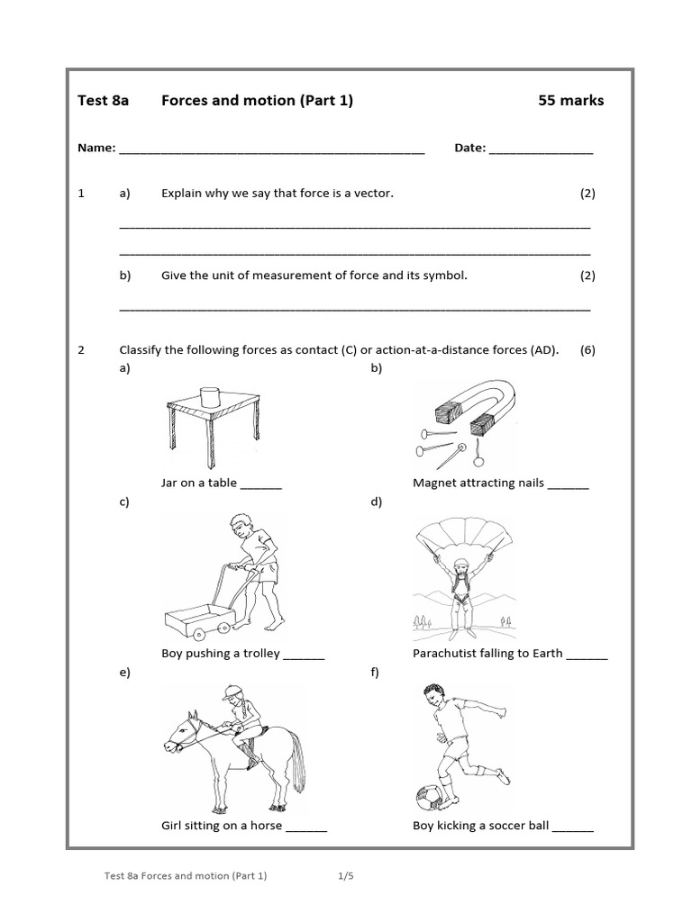 Forces and Motion Test Part 1 | PDF | Force | Physics