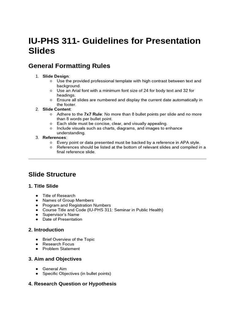 PHS 311 Presentation Guidelines | PDF