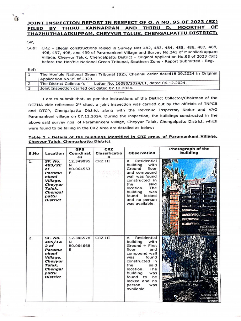OA NO 95 of 2023 (SZ) Joint Inspection Report | PDF