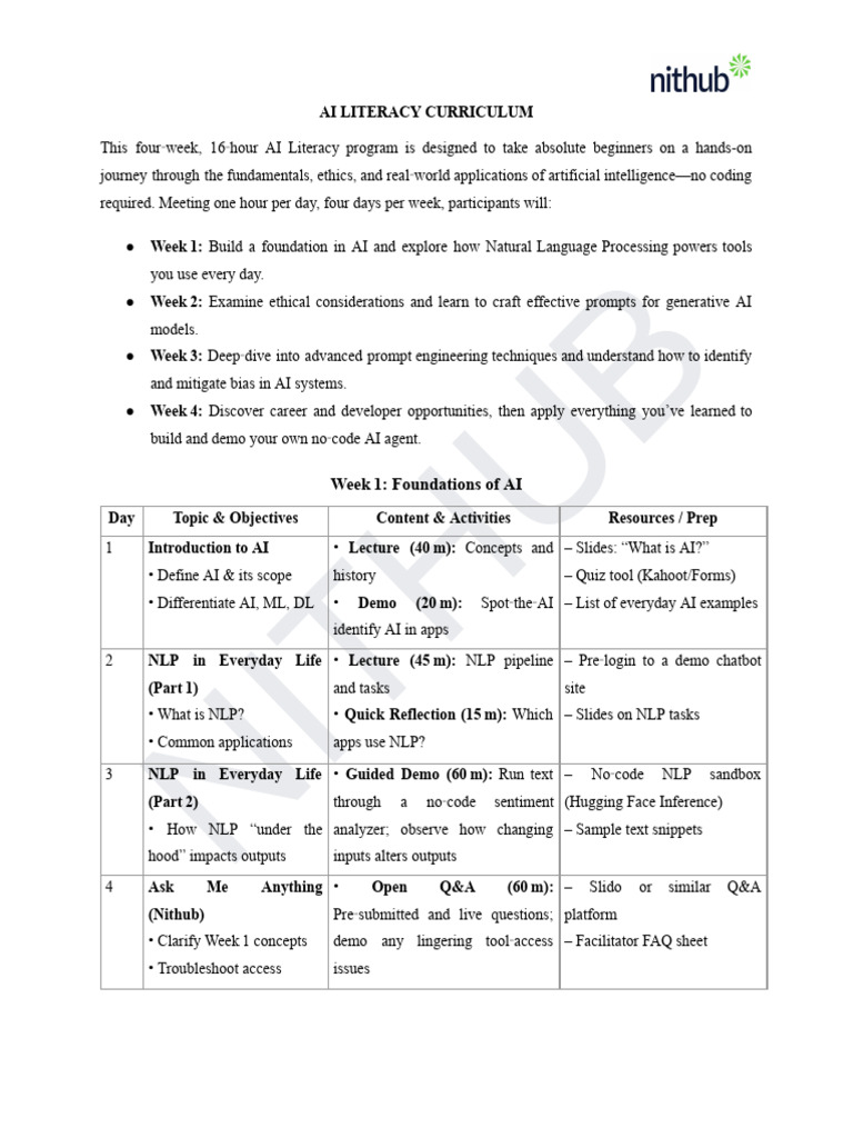 AI Literacy Curriculum Overview | PDF | Artificial Intelligence ...