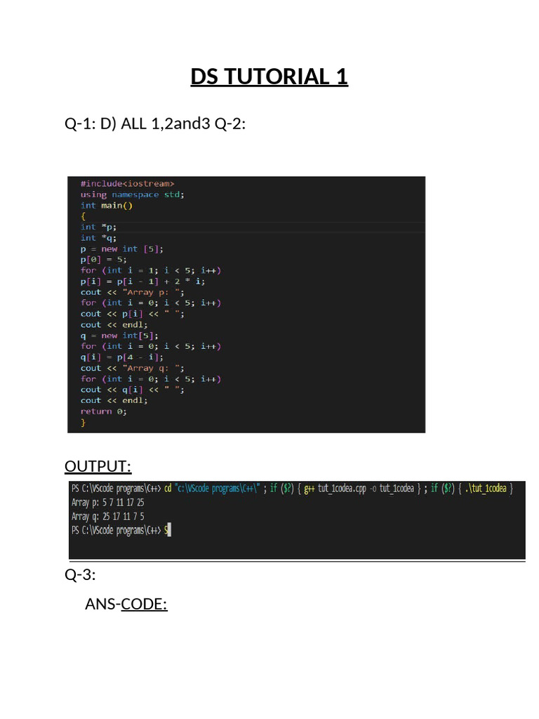 Ds Tutorial 1: Q-1: D) ALL 1,2and3 Q-2 | PDF