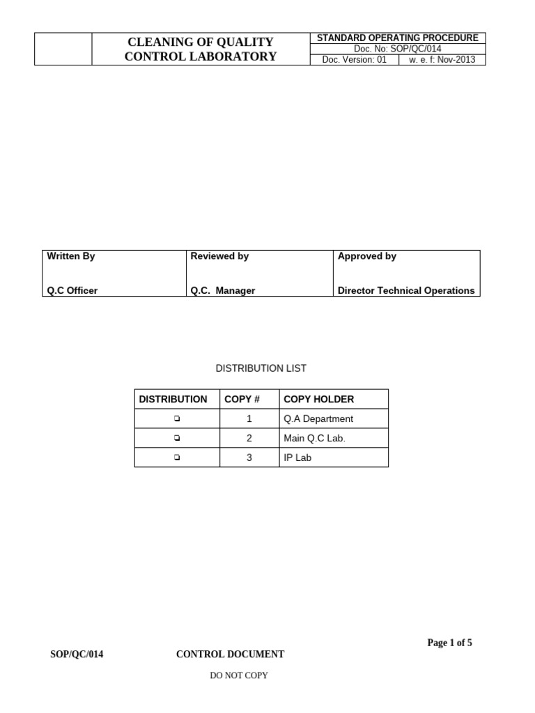 Cleaning of Quality Control Laboratory | PDF