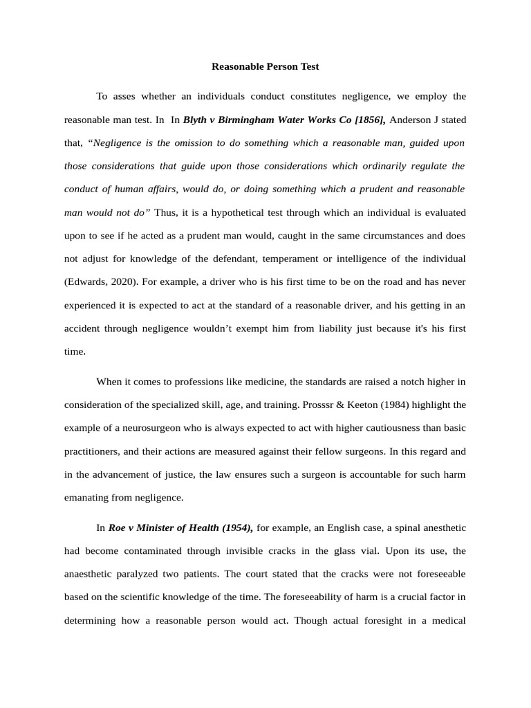 Understanding the Reasonable Person Test | PDF | Reasonable Person ...