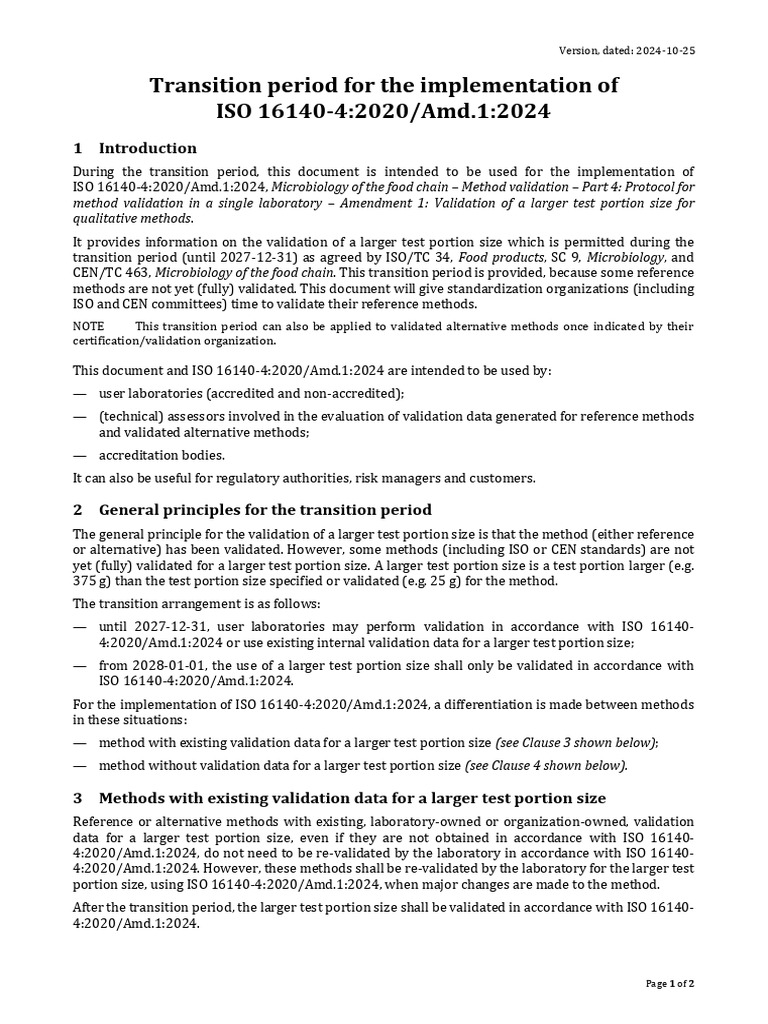 ISO 16140-4:2020 Transition Guidelines | PDF | International ...