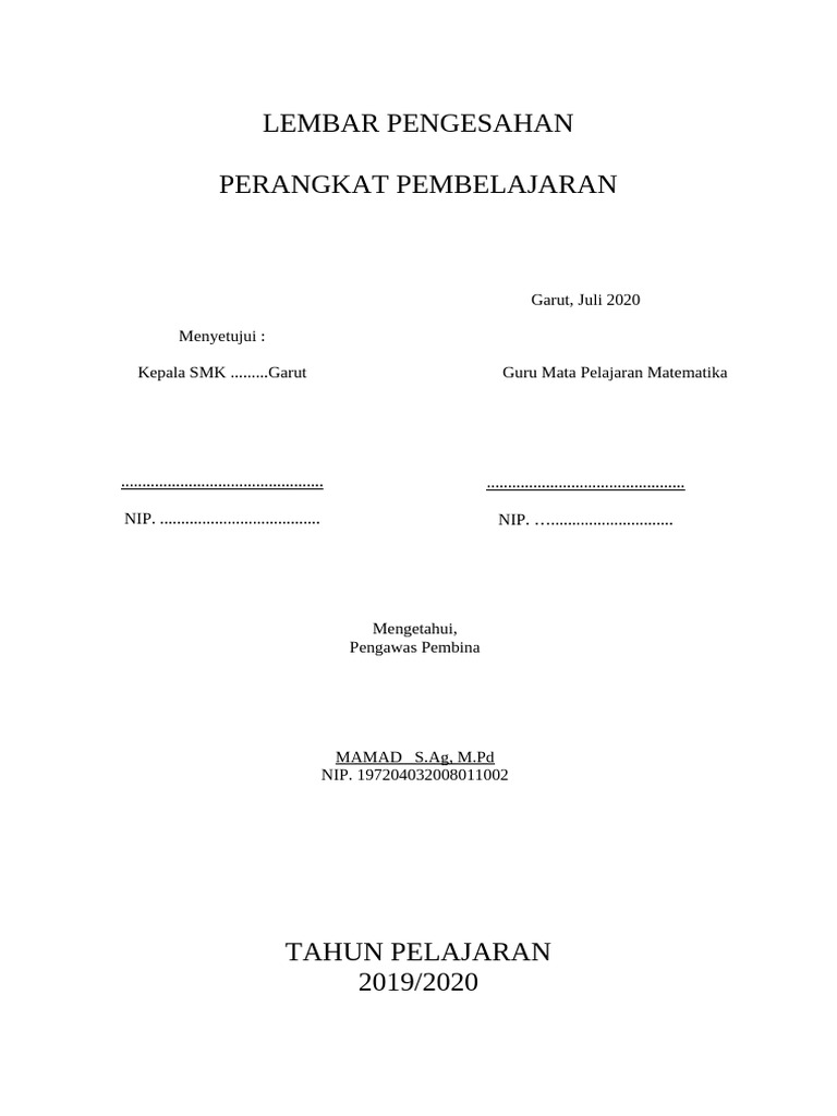 Pengesahan Perangkat Pembelajaran SMK | PDF