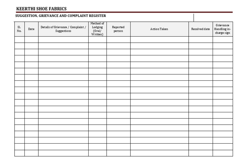 Grievance Register Template | PDF