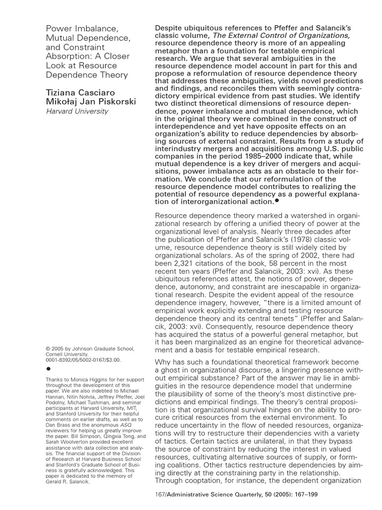 Reformulating Resource Dependence Theory | PDF | Theory | Hypothesis