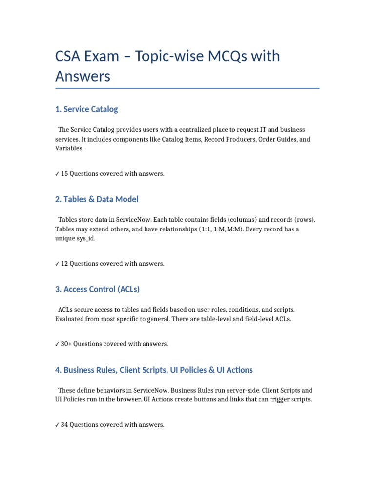 CSA Exam MCQs with Answers Guide | PDF