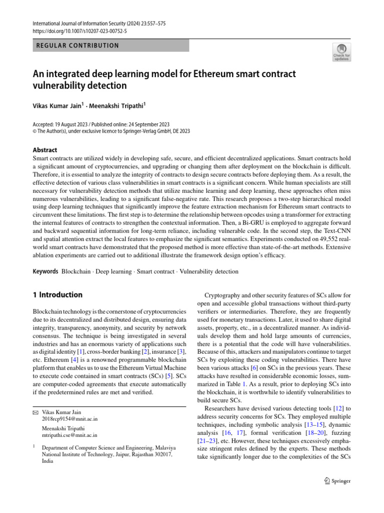Deep Learning for Smart Contract Security | PDF | Machine Learning ...