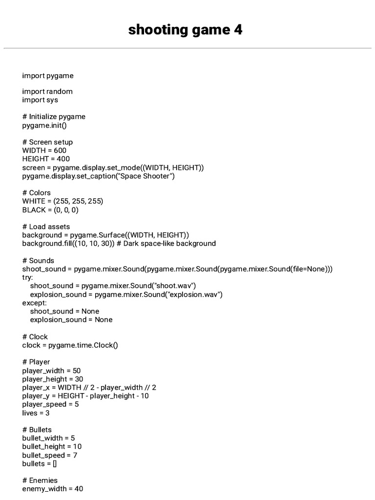 Simple Space Shooter Game Code | PDF