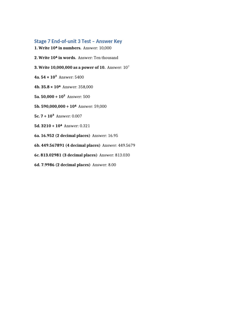 Unit 3 Test Answer Key | PDF