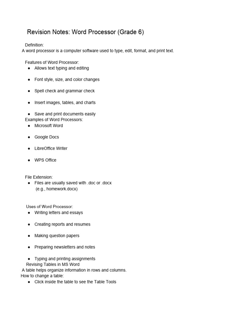 MS Word 2016 Revision Notes for Students | PDF | Microsoft Word ...
