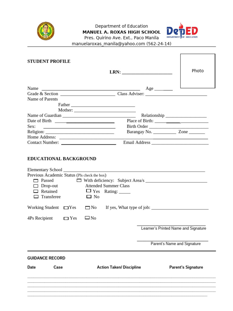 Student Profile and Guidance Record | PDF | Social Institutions
