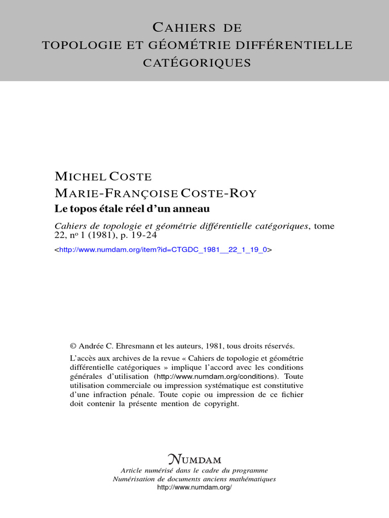 Topos étale réel d'un anneau | PDF | Analyse mathématique | Algèbre ...