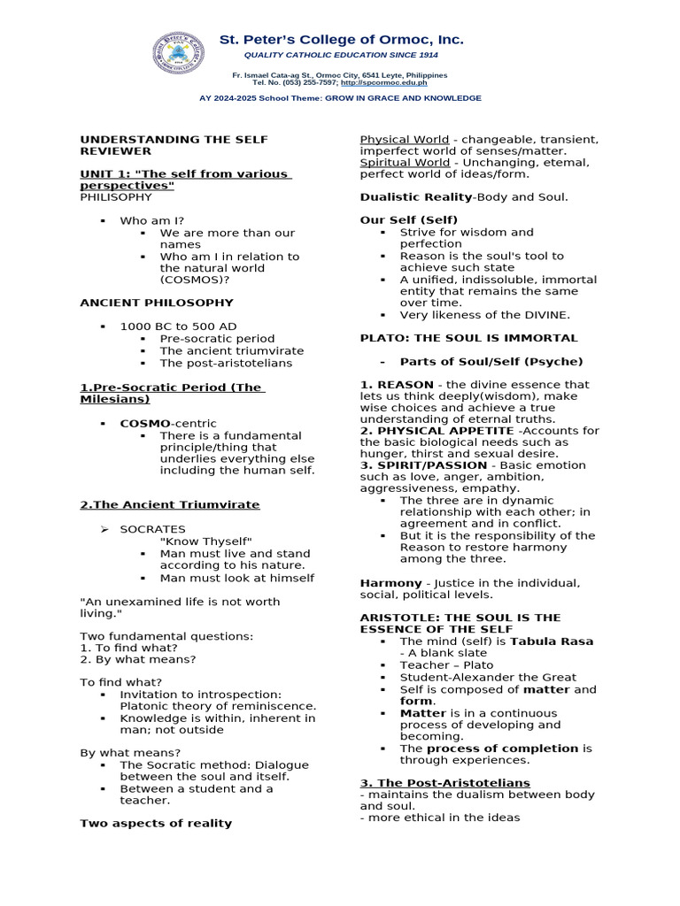 Understanding the Self: A Reviewer Guide | PDF | Soul | Philosophy Of Self