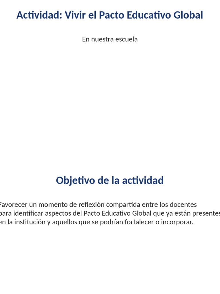 Reflexión sobre el Pacto Educativo Global | PDF