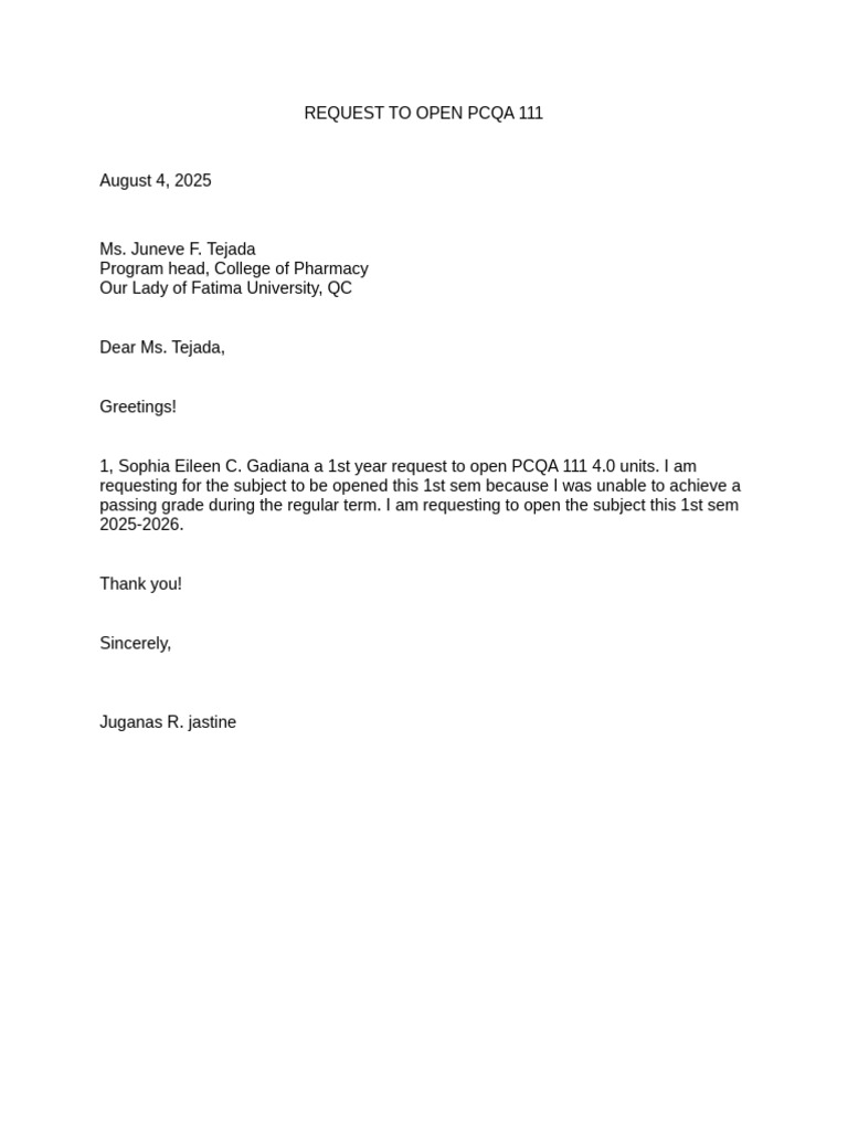 Request To Open Pcqa 111 | PDF