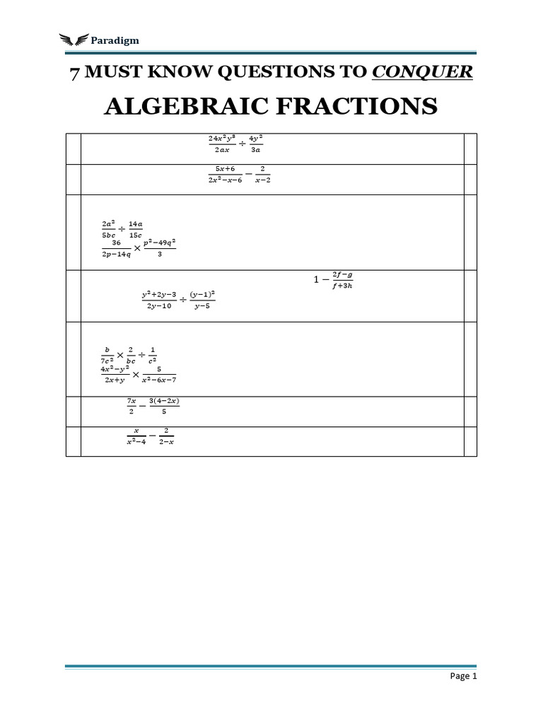 Sec 2 Paradigm Math Algebraic Fractions | PDF | Mathematics | Algebra