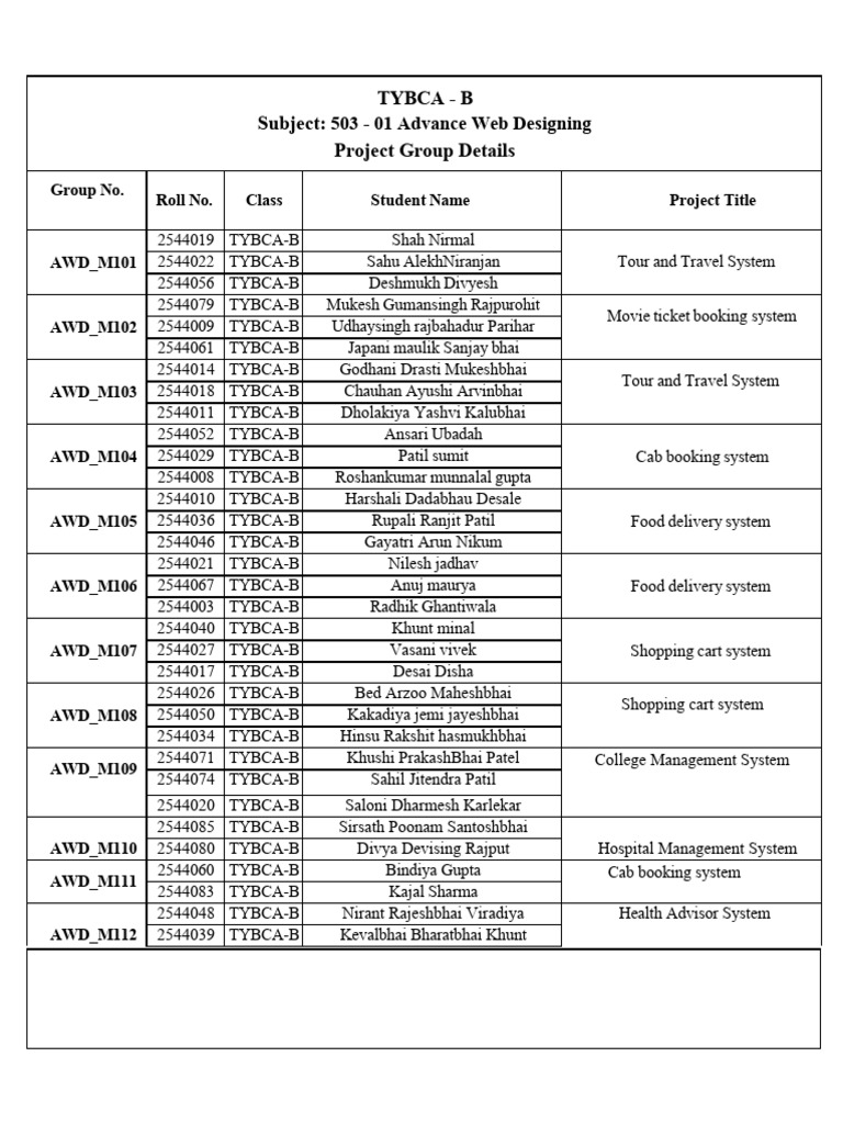 TYBCA-B Project Group Overview | PDF