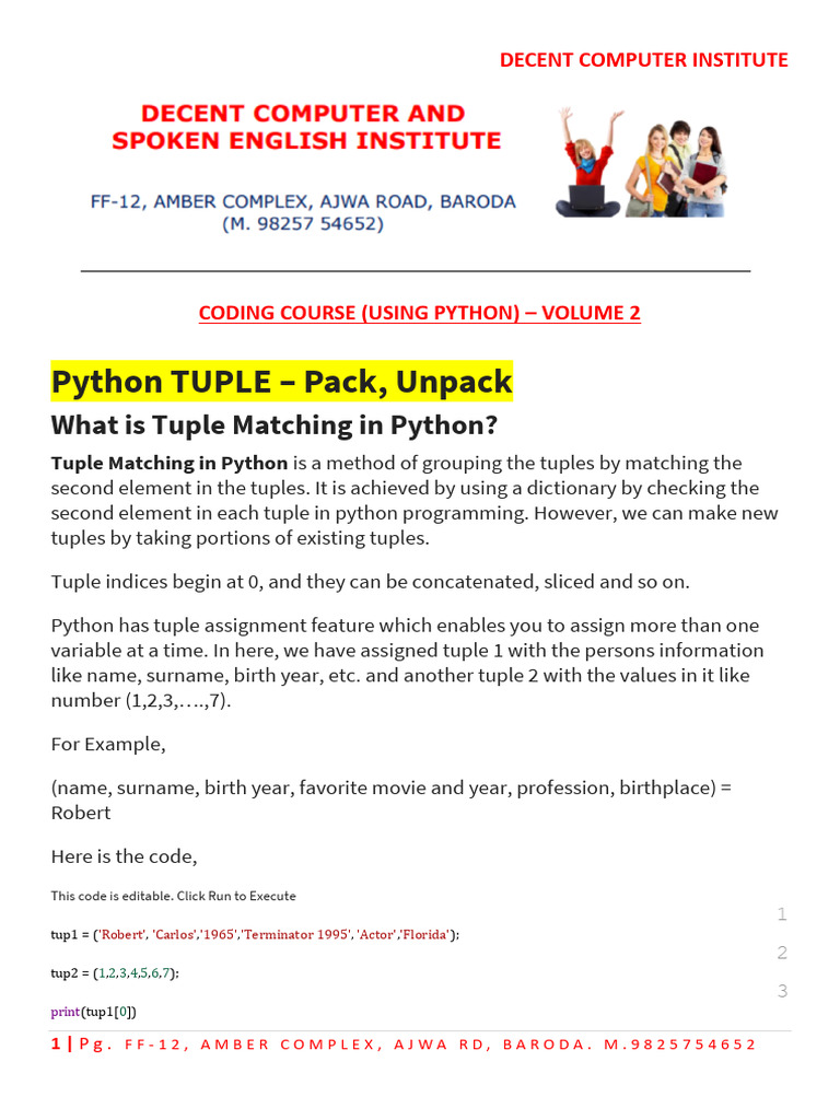 Python Coding Course: Tuples & Dictionaries | PDF | Arithmetic ...