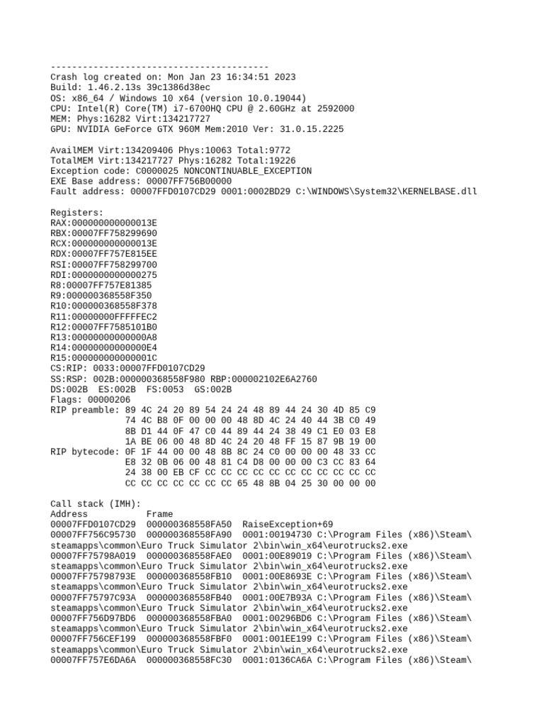 Euro Truck Simulator 2 Crash Log | PDF | Microsoft Software | Computer ...
