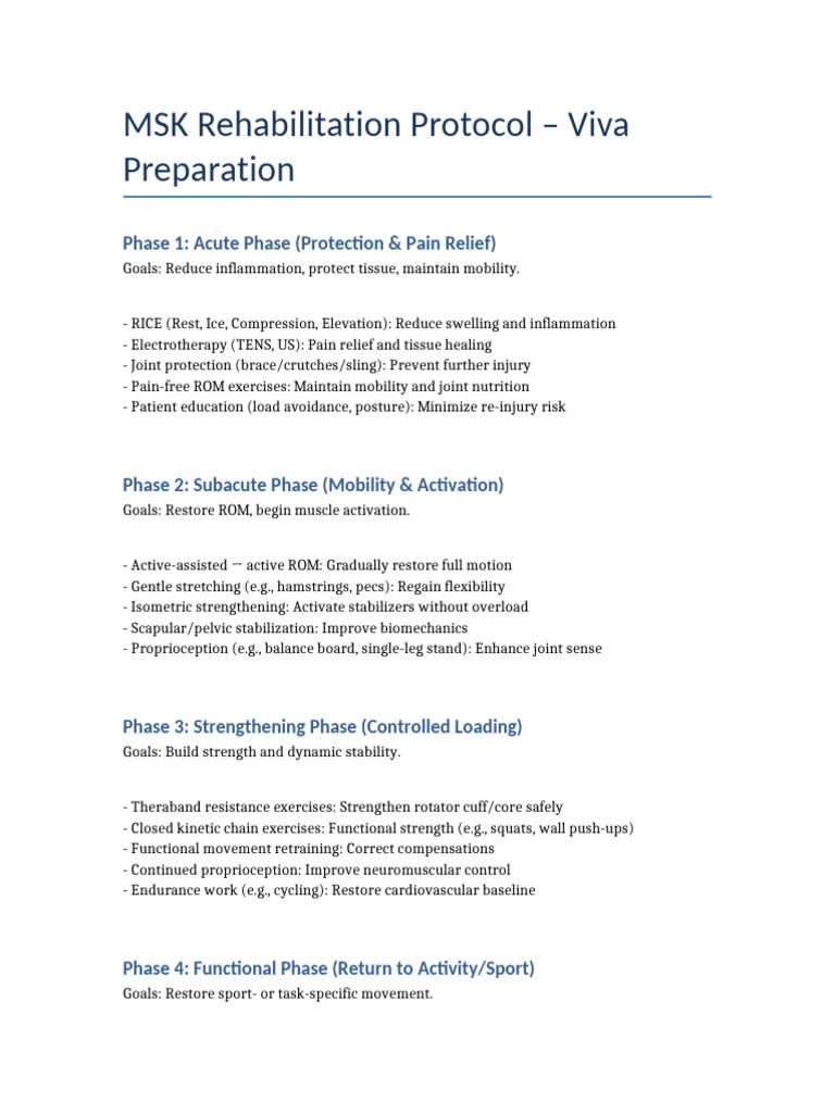 MSK Rehabilitation Viva Prep | PDF