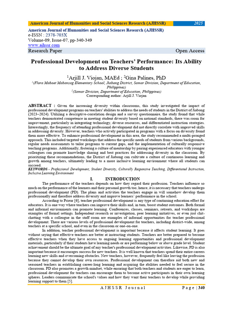 Professional Development on Teachers’ Performance: Its Ability to ...