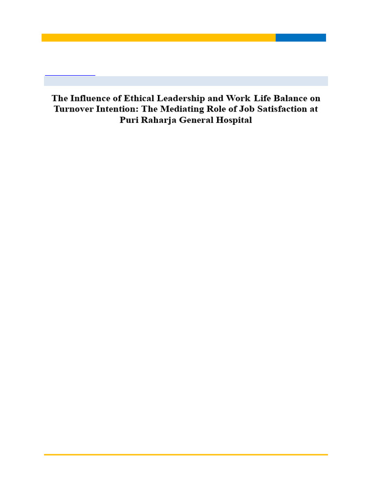 The Influence of Ethical Leadership and Work-Life Balance On Turnover ...