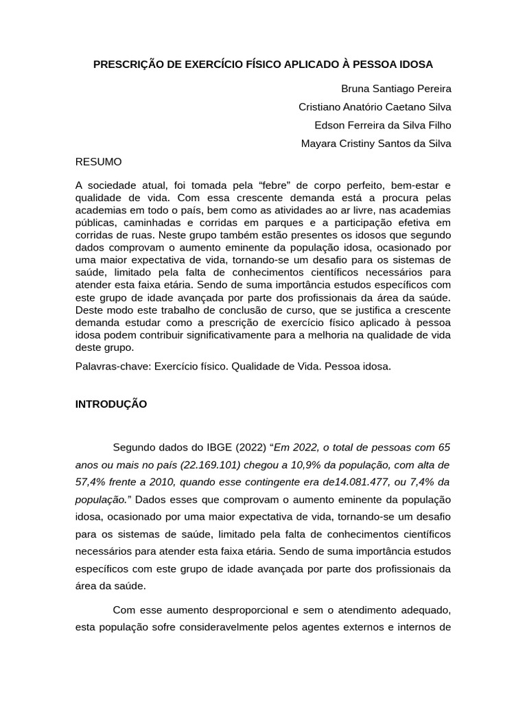Exercício Físico e Qualidade de Vida na Idade Avançada | PDF ...