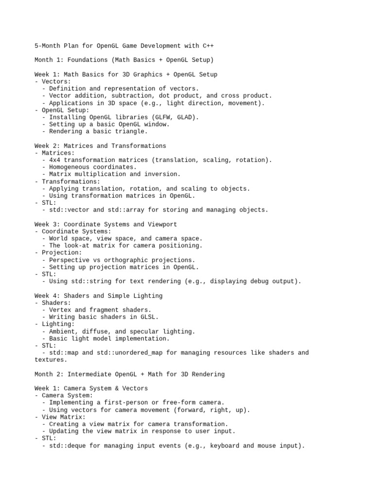 5-Month OpenGL Game Dev Plan | PDF | Shader | Matrix (Mathematics)