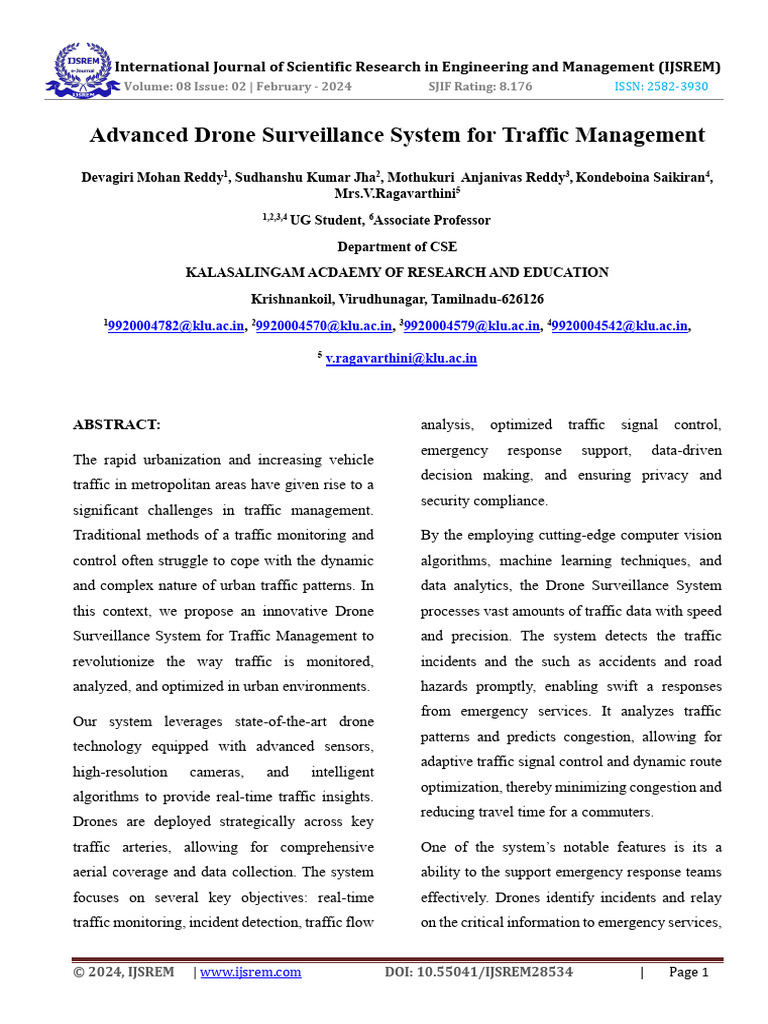 Drone Surveillance System For Traffic Management | PDF | Unmanned ...
