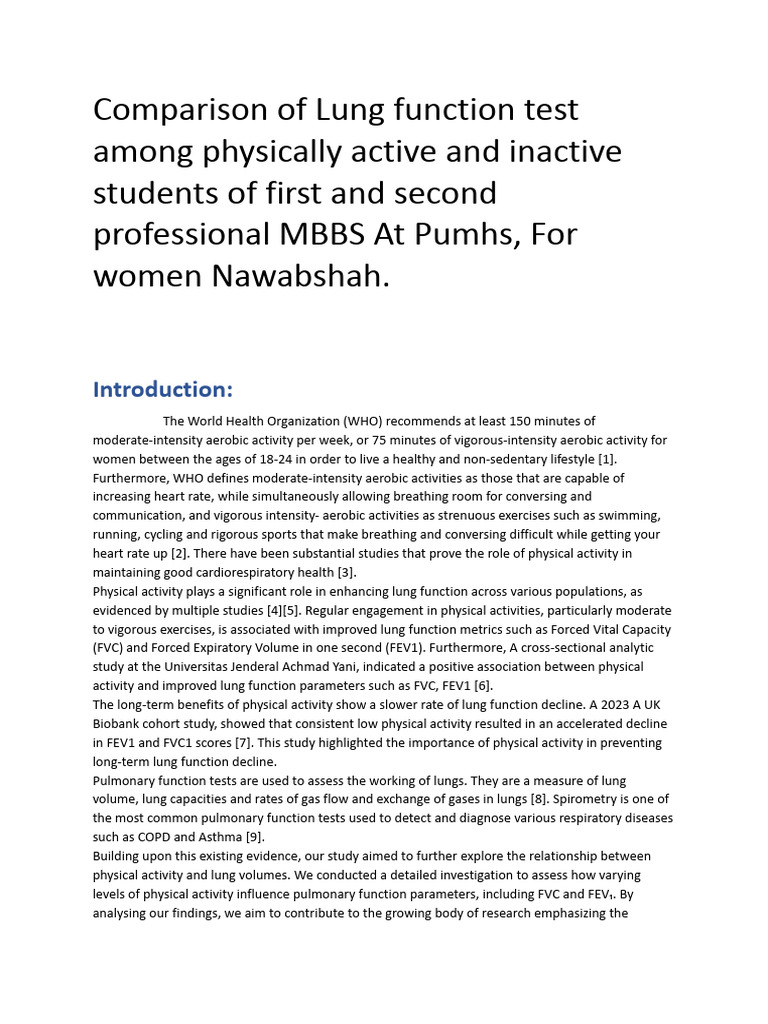 Lung Function in Active vs Inactive MBBS Students | PDF | Medical ...