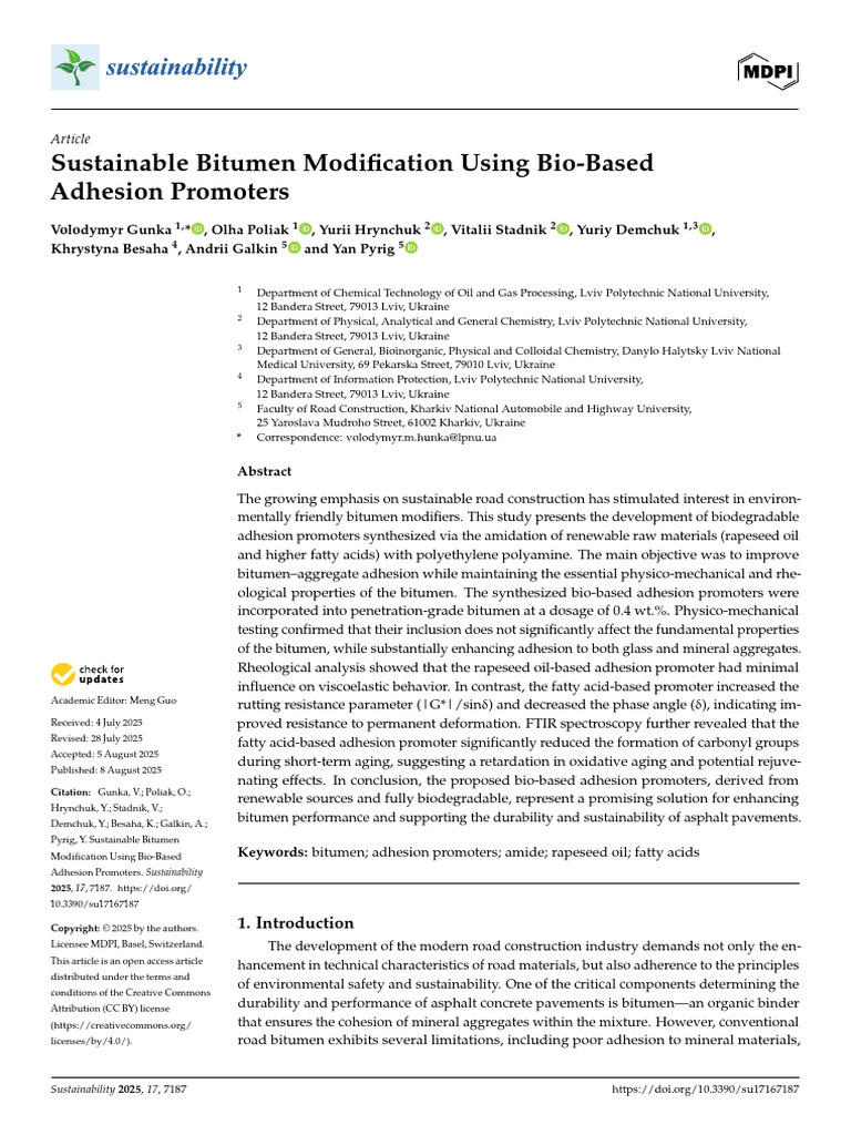 Sustainable Bio-Based Bitumen Modifiers | PDF | Surfactant | Amide