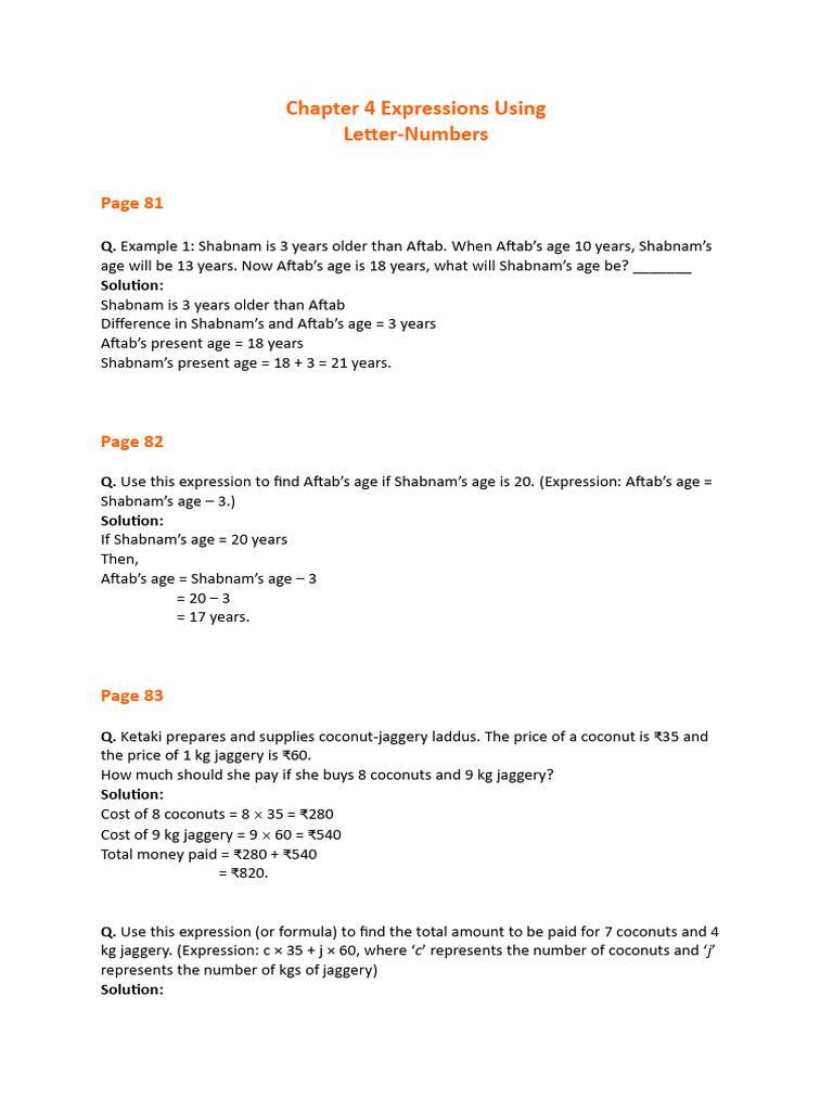 Class 7 Maths Ganita Prakash Chapter 4 Expressions Using Letter Numbers ...