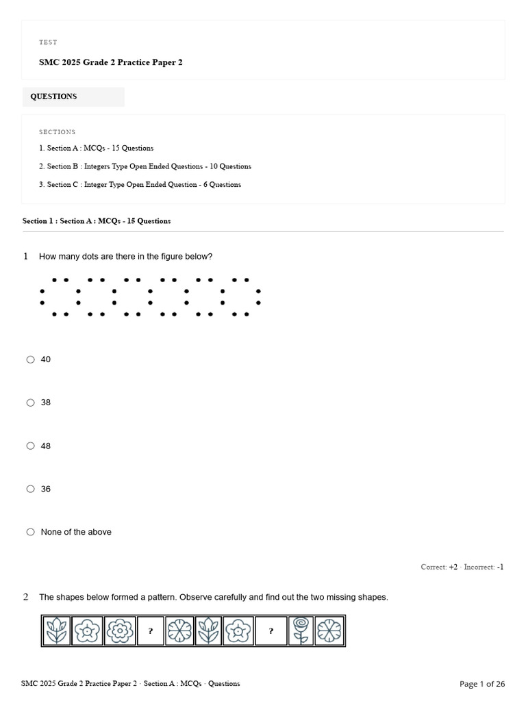 SMC 2025 Grade 2 Practice Paper 2 | PDF | Multiple Choice | Mathematics
