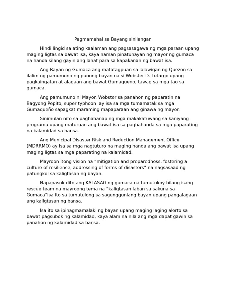 Pagmamahal Sa Bayang Sinilangan | PDF