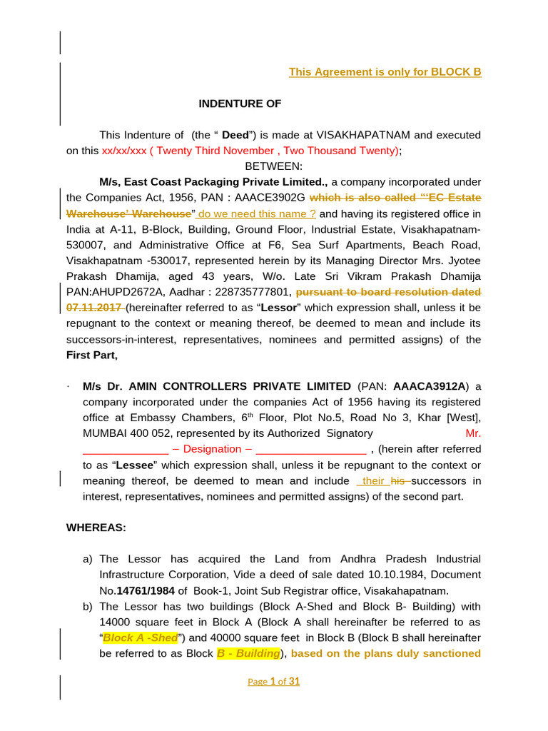 Block B Lease Agreement Overview | PDF | Assignment (Law) | Lease